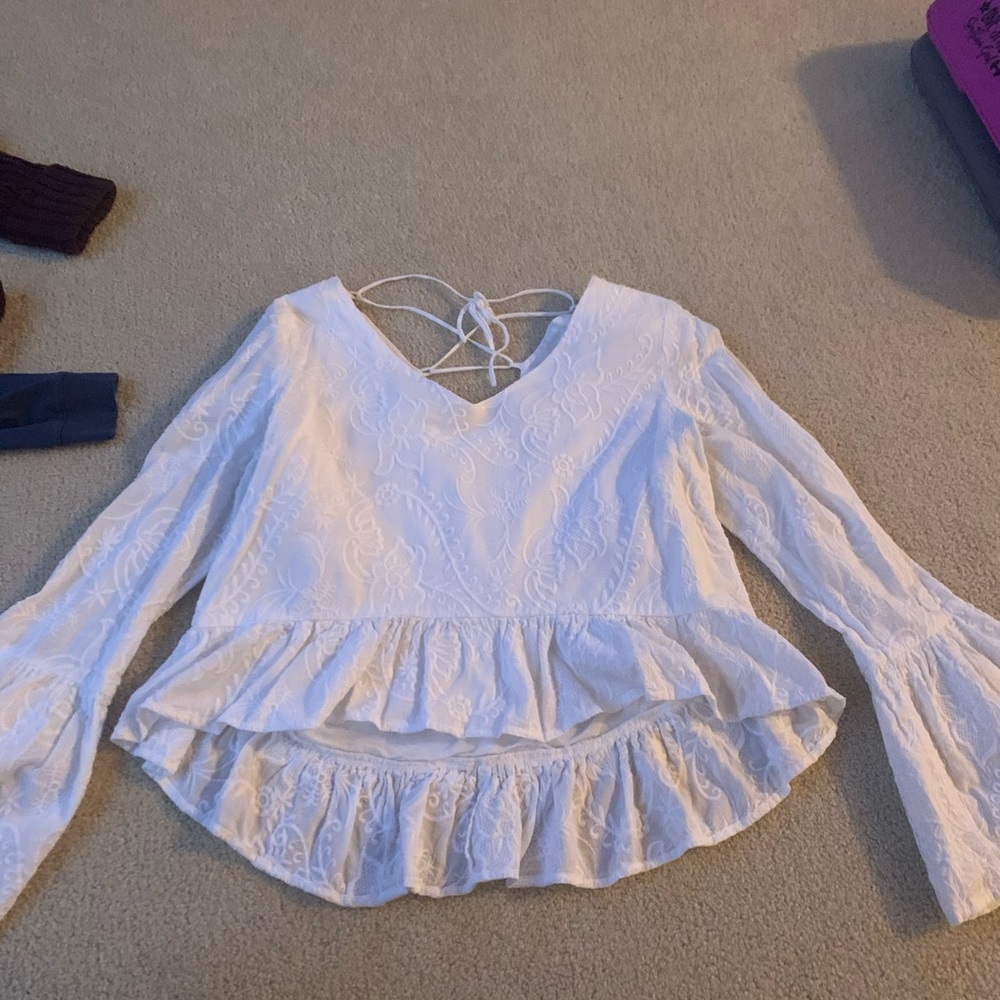 White Cropped Festival Long Sleeve Top
